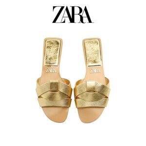ZARA METALLIC LEATHER CROSS-STRAP SANDALS SZ 40 (US 9)